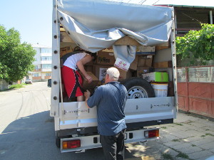 unloading goods for the orphanage