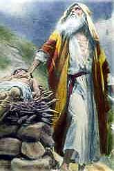 Abraham giving his son Isaac back to God